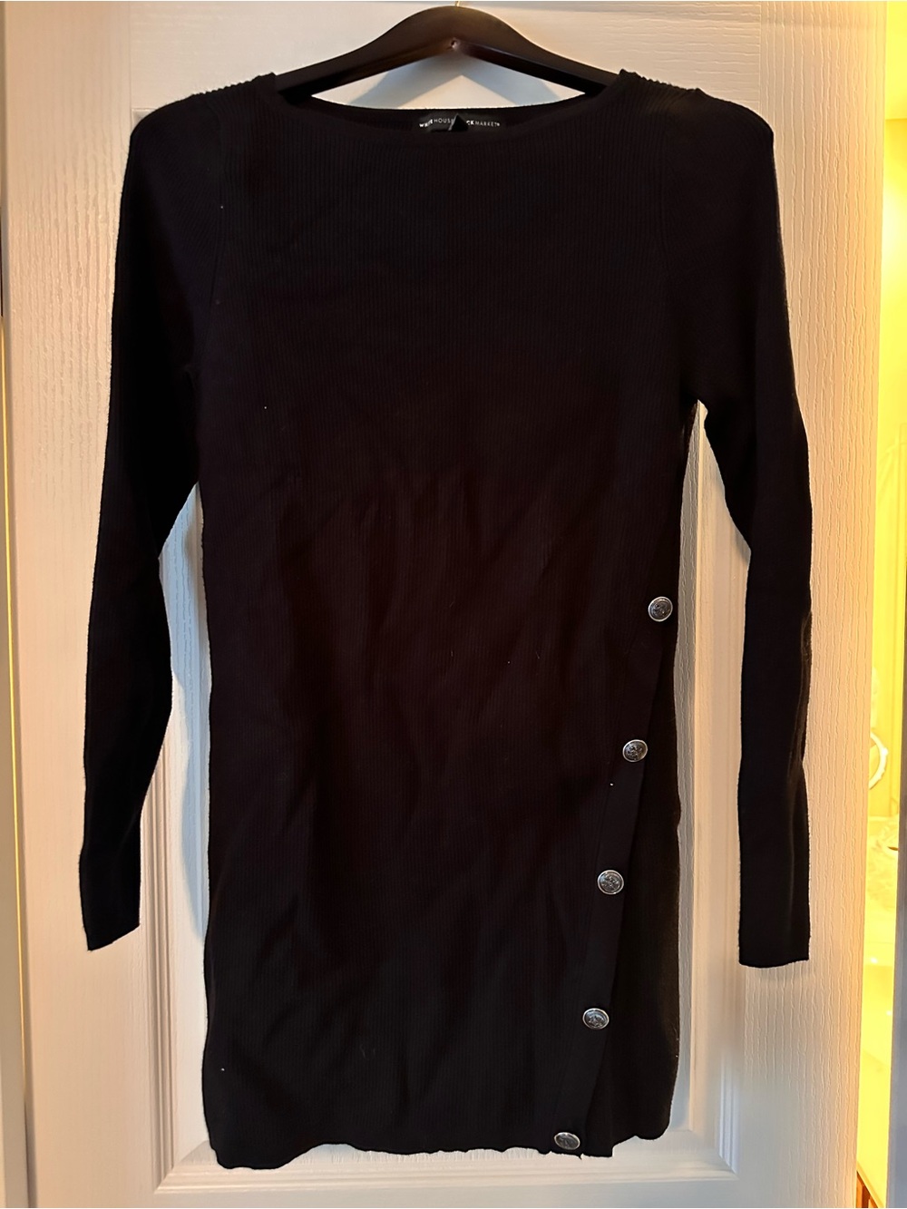 White House Black Market Black Long Sleeve Button-Accent Sweater